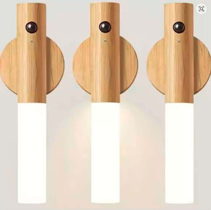 Rechargeable Motion Sensor Night Light – Magnetic Wooden Wall Sconce for Bedroom, Hallway & Stairs