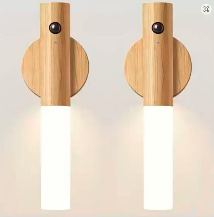 Rechargeable Motion Sensor Night Light – Magnetic Wooden Wall Sconce for Bedroom, Hallway & Stairs
