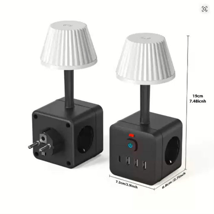 7-in-1 EU Power Outlet with Surge Protection – 3 AC Outlets, 3 USB Ports & 1 Type-C Fast Charger | Desktop Charging Station