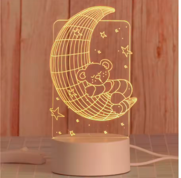Creative 3D Acrylic Night Lamp – Decorative Bedside Table Light for Bedroom & Gift