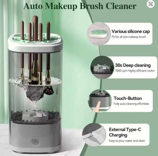 2025  3-in-1 USB Makeup Brush Cleaner – Quick Wash, Instant Dry & Portable Rack for Flawless Beauty Routine