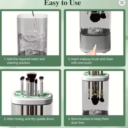 2025  3-in-1 USB Makeup Brush Cleaner – Quick Wash, Instant Dry & Portable Rack for Flawless Beauty Routine