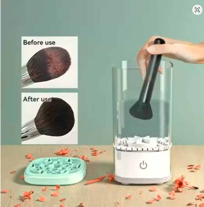 2025  3-in-1 USB Makeup Brush Cleaner – Quick Wash, Instant Dry & Portable Rack for Flawless Beauty Routine