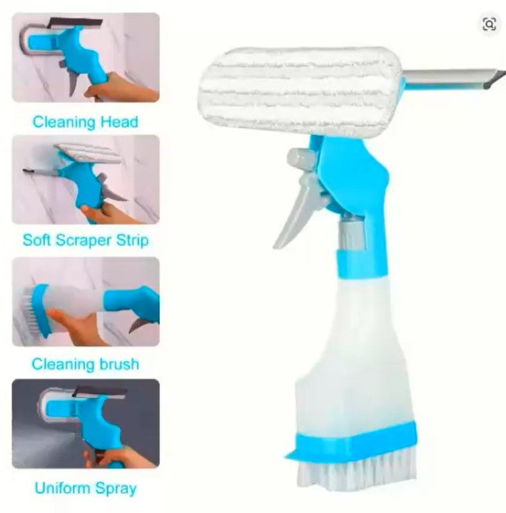 4-in-1  Window & Glass Cleaner – Spray, Scrub, Wipe & Shine in One Tool