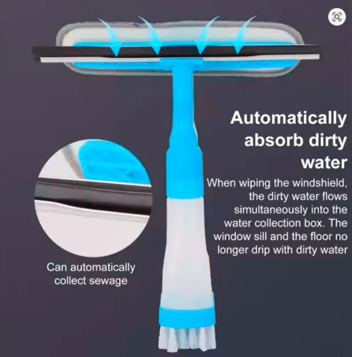 4-in-1  Window & Glass Cleaner – Spray, Scrub, Wipe & Shine in One Tool