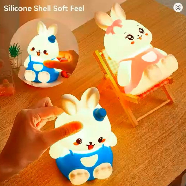 Cute Rabbit Kids Night Light – 5-Color Changing Silicone LED Lamp for Nursery, Bedroom & Camping