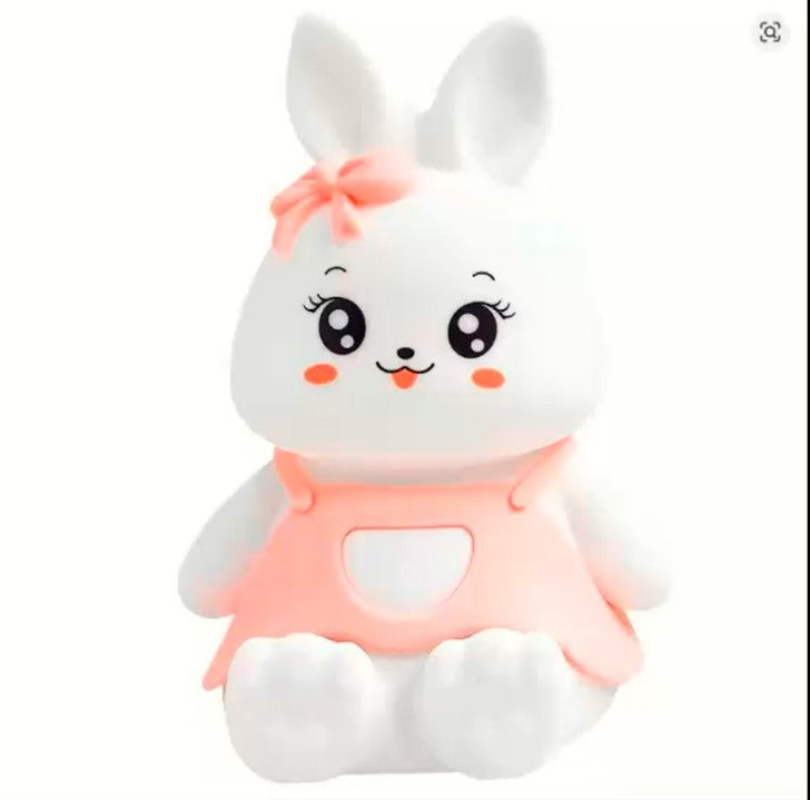 Cute Rabbit Kids Night Light – 5-Color Changing Silicone LED Lamp for Nursery, Bedroom & Camping