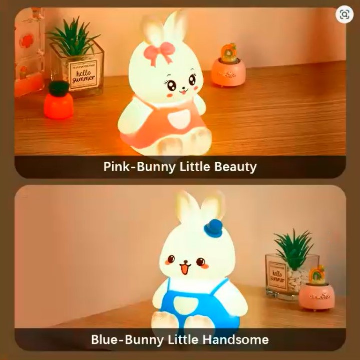 Cute Rabbit Kids Night Light – 5-Color Changing Silicone LED Lamp for Nursery, Bedroom & Camping