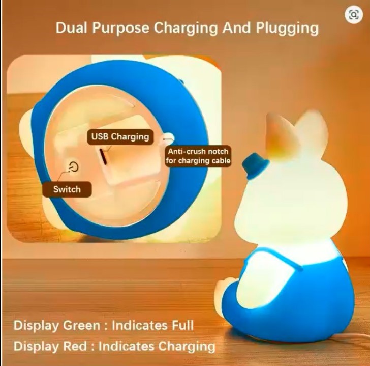 Cute Rabbit Kids Night Light – 5-Color Changing Silicone LED Lamp for Nursery, Bedroom & Camping