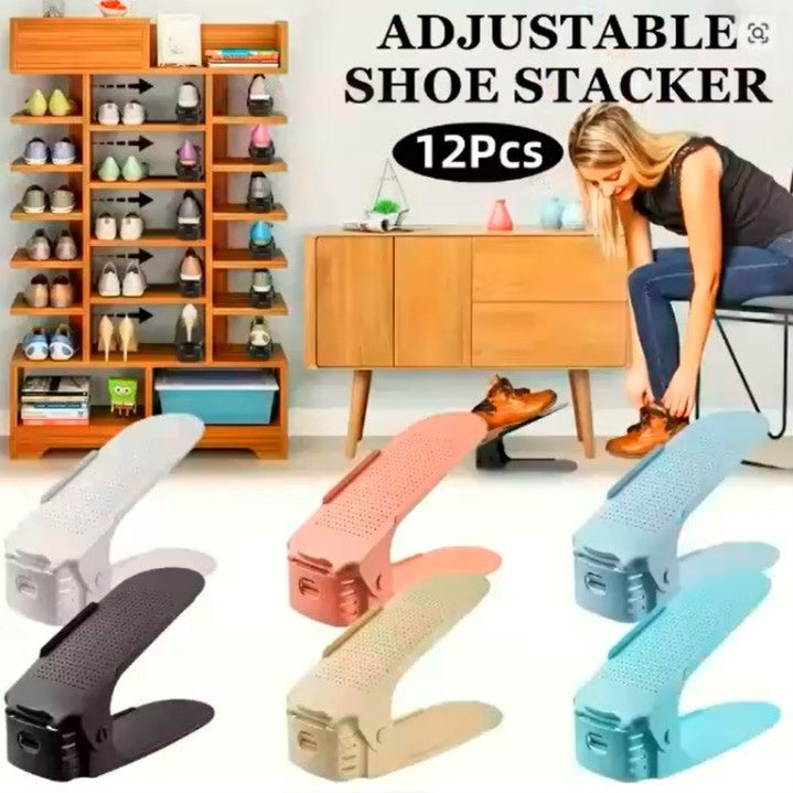 10pcs Adjustable Shoe Slot Organizer – Double Deck Space-Saving Rack for Closet Storage