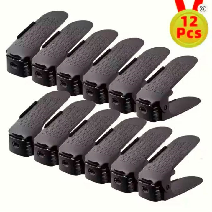 10pcs Adjustable Shoe Slot Organizer – Double Deck Space-Saving Rack for Closet Storage