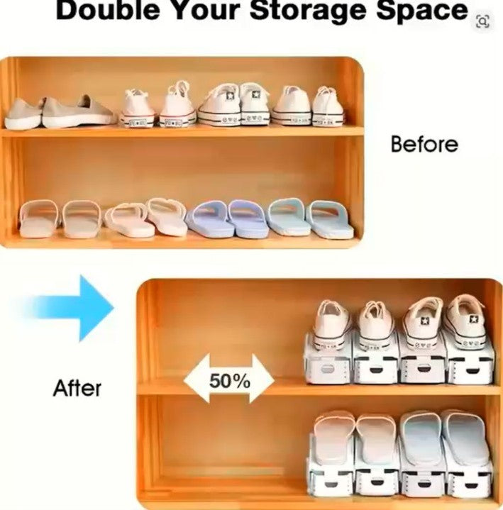 10pcs Adjustable Shoe Slot Organizer – Double Deck Space-Saving Rack for Closet Storage
