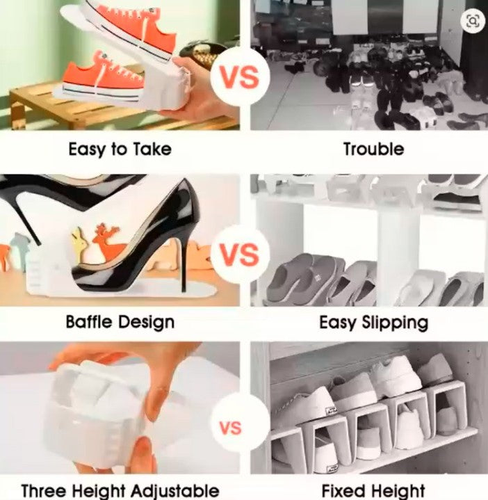 10pcs Adjustable Shoe Slot Organizer – Double Deck Space-Saving Rack for Closet Storage