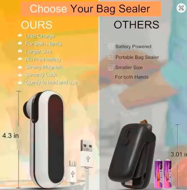 Rechargeable 2-in-1 Mini Heat Sealer – USB Portable Snack Saver & Bag Resealer for Freshness Anytime